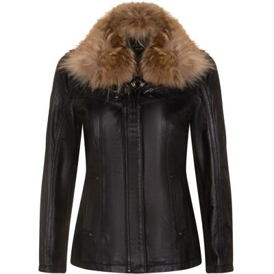 Infinity Leather Womens Black Funnel Collar Leather Parker Jacket - Jacket Infinity Leather Womens Black Funnel Collar Leather Parker Jacket - Jacket