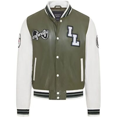 Infinity Leather XL Grüne Leder Bomberjacke - Varsity Stil Infinity Leather XL Grüne Leder Bomberjacke - Varsity Stil