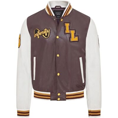 Infinity Leather Heren Bordeau Baseball Leren Letterman Bomber - XL Infinity Leather Heren Bordeau Baseball Leren Letterman Bomber - XL