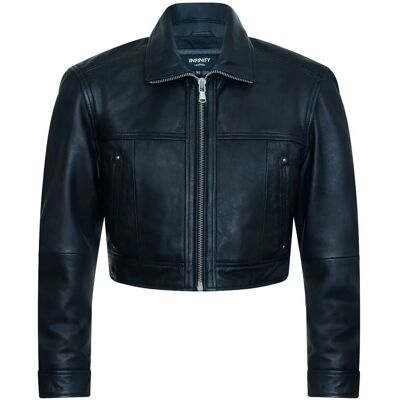 Infinity Leather Womens Black Cropped Biker Leather Jacket - Size 8 Uk Infinity Leather Womens Black Cropped Biker Leather Jacket - Size 8 Uk