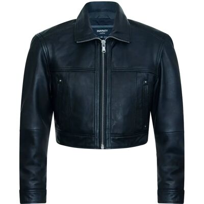 Infinity Leather Womens Black Cropped Biker Jacket - Size 16 Uk Infinity Leather Womens Black Cropped Biker Jacket - Size 16 Uk