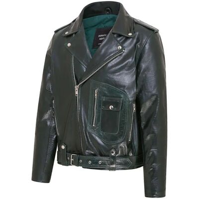 Infinity Leather Heren Groene Retro Brando Gestikte Leren Bikerjas - Leren Bikerjas Infinity Leather Heren Groene Retro Brando Gestikte Leren Bikerjas - Leren Bikerjas