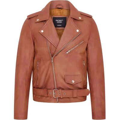 Infinity Leather Męska pikowana skórzana kurtka motocyklowa Retro Brando w stylu motocyklowym w stylu vintage Tan 2XL Infinity Leather Męska pikowana skórzana kurtka motocyklowa Retro Brando w stylu motocyklowym w stylu vintage Tan 2XL