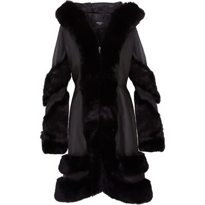 Infinity Leather Damen- schwarzer Cape-Mantel aus Leder mit Kapuze - Cape Coat Infinity Leather Damen- schwarzer Cape-Mantel aus Leder mit Kapuze - Cape Coat
