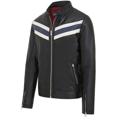 Infinity Leather Herren Schwarz Gestreifte Café Racer Biker Lederjacke - Motorradjacke Infinity Leather Herren Schwarz Gestreifte Café Racer Biker Lederjacke - Motorradjacke