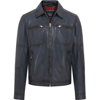 Infinity Leather Heren Marine Vintage Klassieke Korte Leren Biker Jas Infinity Leather Heren Marine Vintage Klassieke Korte Leren Biker Jas