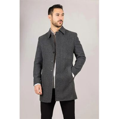 Truclothing Herren Wollmischung Grauer Mantel mit Kragen - Übermantel Truclothing Herren Wollmischung Grauer Mantel mit Kragen - Übermantel