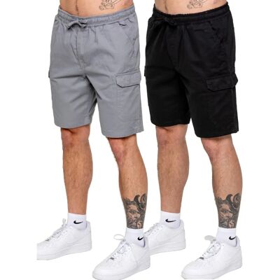 Kruze By Enzo Kruze 2-Pack Heren Cargo Shorts - BLK/LTGREY Kruze By Enzo Kruze 2-Pack Heren Cargo Shorts - BLK/LTGREY