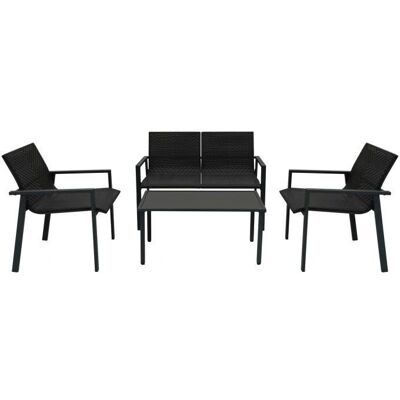 Monster Shop Zestaw Mebli Ogrodowych - Czarny Rattan 4 Części Monster Shop Zestaw Mebli Ogrodowych - Czarny Rattan 4 Części
