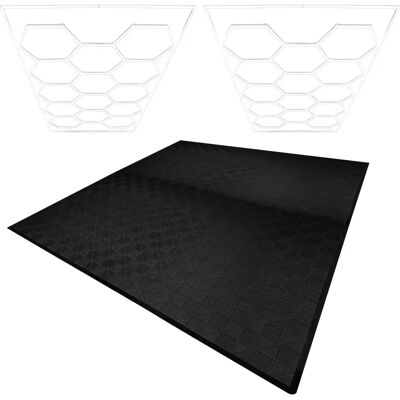 Dalles de garage ventilées noires et lampes LED hexagonales MonsterShop - Publicité Dalles de garage ventilées noires et lampes LED hexagonales MonsterShop - Publicité