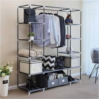 Gr8 Home Large Grey Fabric Canvas Wardrobe - Clothes Storage Gr8 Home Large Grey Fabric Canvas Wardrobe - Clothes Storage