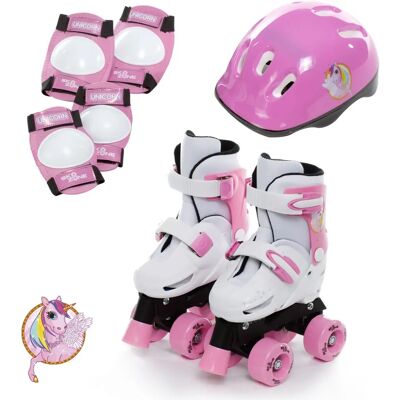 Rexco Unicorn Quad Skates Kids Roller Boots Pads Helmet Set - Kids Size 9-12 Rexco Unicorn Quad Skates Kids Roller Boots Pads Helmet Set - Kids Size 9-12