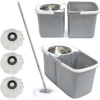 Gr8 Home Grey 360° Spin Mop with Bucket & Microfibre Heads - Spin Mop Gr8 Home Grey 360° Spin Mop with Bucket & Microfibre Heads - Spin Mop