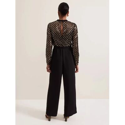 Phase Eight Amelia Jumpsuit - Sequin Bodice, Wide-Leg, Black/Multi, Size 08 Phase Eight Amelia Jumpsuit - Sequin Bodice, Wide-Leg, Black/Multi, Size 08