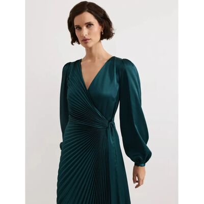 Phase Eight Dark Green Satin Pleated Midi Dress - dress Phase Eight Dark Green Satin Pleated Midi Dress - dress