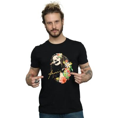 Janis Joplin Schwarzes Blumenmuster T-Shirt - T-Shirt Janis Joplin Schwarzes Blumenmuster T-Shirt - T-Shirt