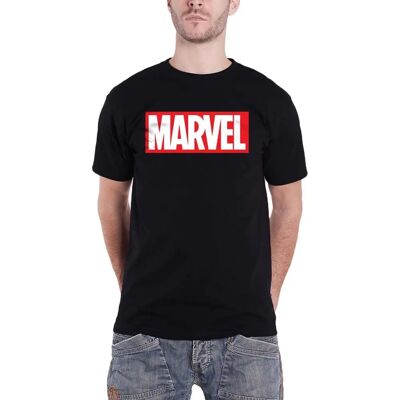 Marvel Black T Shirt - Classic Box Logo - Unisex Adult Marvel Black T Shirt - Classic Box Logo - Unisex Adult