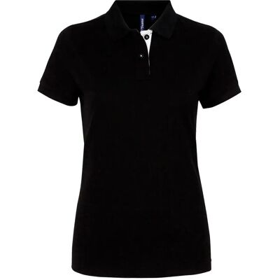Asquith & Fox Women's Contrast Polo Shirt - Short Sleeve - Black/White - XL Asquith & Fox Women's Contrast Polo Shirt - Short Sleeve - Black/White - XL