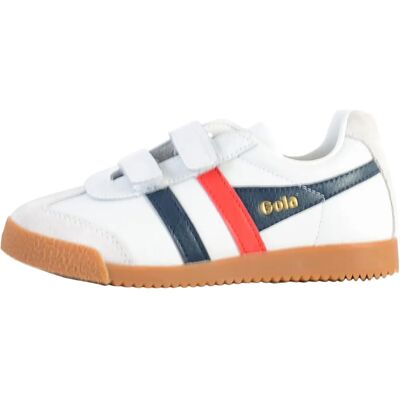 Gola Harrier Chaussures en cuir pour enfants - Blanc/Navy/Rouge - Junior 2 - Publicité Gola Harrier Chaussures en cuir pour enfants - Blanc/Navy/Rouge - Junior 2 - Publicité
