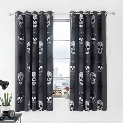 Catherine Lansfield Skulls Grey Reversible Curtains - Curtains Catherine Lansfield Skulls Grey Reversible Curtains - Curtains