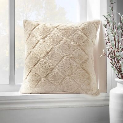 Catherine Lansfield Cosy Diamond Faux Fur 43cm x 43cm Filled Cushion Natural - Cushion Catherine Lansfield Cosy Diamond Faux Fur 43cm x 43cm Filled Cushion Natural - Cushion