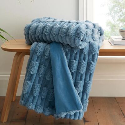 Bianca Carved Faux Fur 150cm x 200cm Throw Blue - Throw Blanket Bianca Carved Faux Fur 150cm x 200cm Throw Blue - Throw Blanket