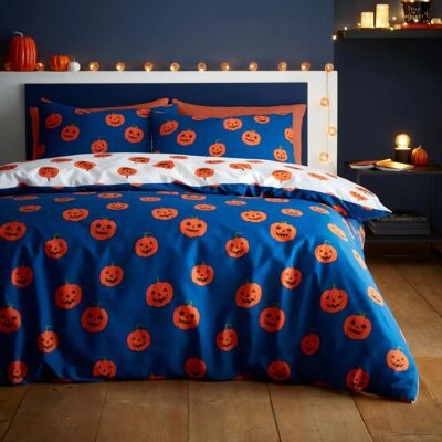 Catherine Lansfield Halloween Citrouilles Ensemble de Couette Réversible Bleu - Parure de Lit Catherine Lansfield Halloween Citrouilles Ensemble de Couette Réversible Bleu - Parure de Lit