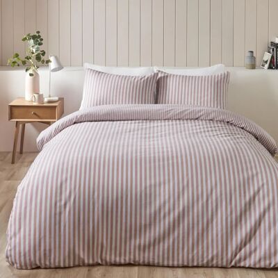 Catherine Lansfield Strisce Rosa e Naturale - Set Lenzuola Catherine Lansfield Strisce Rosa e Naturale - Set Lenzuola