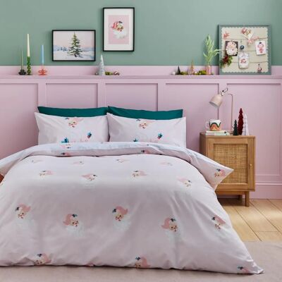 Catherine Lansfield Vintage Santa Christmas Pink Reversible Bedding Set Catherine Lansfield Vintage Santa Christmas Pink Reversible Bedding Set