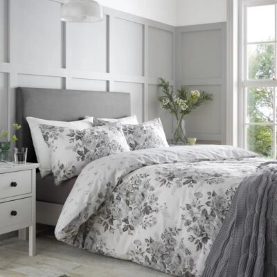 Set di copripiumino floreale grigio Elinda di Catherine Lansfield - Biancheria da letto Set di copripiumino floreale grigio Elinda di Catherine Lansfield - Biancheria da letto