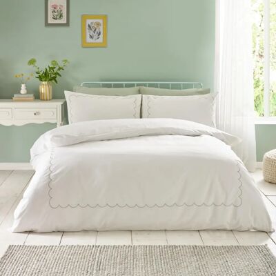 Catherine Lansfield Verde Bianco Ricamo bordo scallop - Set di Biancheria da Letto Catherine Lansfield Verde Bianco Ricamo bordo scallop - Set di Biancheria da Letto