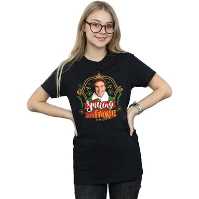 Elf Damen Buddy Lächelnder Freund Passform T-Shirt - Schwarz Elf Damen Buddy Lächelnder Freund Passform T-Shirt - Schwarz
