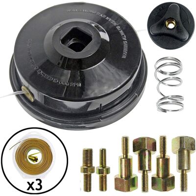SPARES2GO Universal Dual Line Manual Feed Head - bolts - 3x80m dual core refill - Trimmer Head SPARES2GO Universal Dual Line Manual Feed Head - bolts - 3x80m dual core refill - Trimmer Head