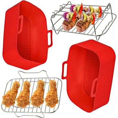 SPARES2GO Air Fryer Basket Rack Drawer Liner Pot Multi Layer Shelf Racks Skewer Set SPARES2GO Air Fryer Basket Rack Drawer Liner Pot Multi Layer Shelf Racks Skewer Set