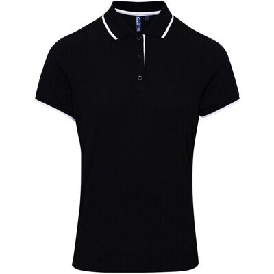Premier Zwart/Wit Contrast Polo voor Dames Premier Zwart/Wit Contrast Polo voor Dames