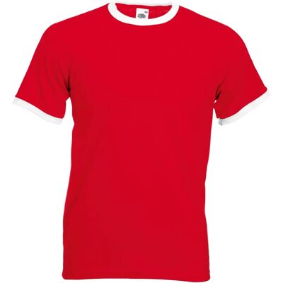 Fruit Of The Loom Ringer T-Shirt met Korte Mouwen - Katoen, Rood/Wit, 3XL Fruit Of The Loom Ringer T-Shirt met Korte Mouwen - Katoen, Rood/Wit, 3XL