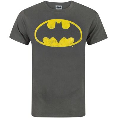 Batman Mens Charcoal Distressed Logo T-Shirt - T-Shirt Batman Mens Charcoal Distressed Logo T-Shirt - T-Shirt