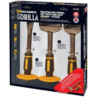 Roughneck - 3-Piece Bolster & Chisel Set with Non-Slip Guards Roughneck - 3-Piece Bolster & Chisel Set with Non-Slip Guards