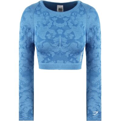Gymshark Model GLCT4297 Blau Naadloos Crop Top - Lange Mouw Dames Gymshark Model GLCT4297 Blau Naadloos Crop Top - Lange Mouw Dames
