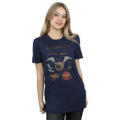 Harry Potter Navy Blue Boyfriend T-Shirt - Alles was ich zu Weihnachten will - Lässige Kleidung Harry Potter Navy Blue Boyfriend T-Shirt - Alles was ich zu Weihnachten will - Lässige Kleidung