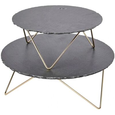 Artesa Black 2-Tier Slate Serving Stand - Serving Table Artesa Black 2-Tier Slate Serving Stand - Serving Table