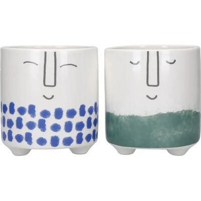 Kitchencraft Face Planters - Set of 2 - Dolomite - White / Blue & White / Green Ombré - Planters for Herbs, Cacti, Succulents Kitchencraft Face Planters - Set of 2 - Dolomite - White / Blue & White / Green Ombré - Planters for Herbs, Cacti, Succulents