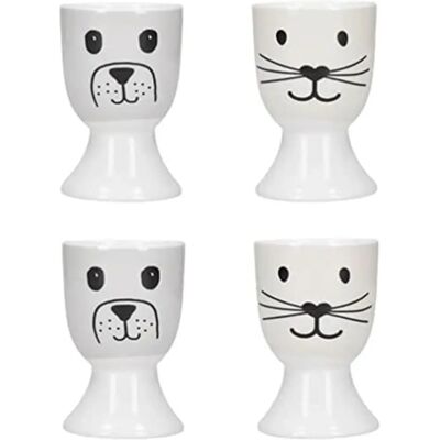 Kitchencraft Egg Cup Set Cat Dog White - Egg Cup Set, Ceramic, Dipped Eggs Kitchencraft Egg Cup Set Cat Dog White - Egg Cup Set, Ceramic, Dipped Eggs