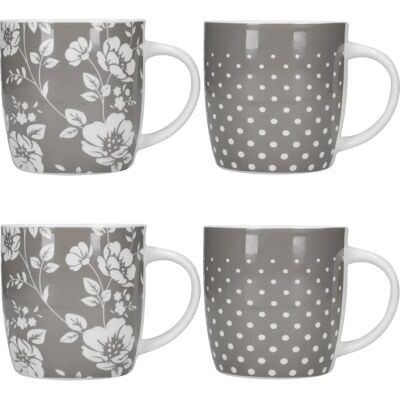 KitchenCraft Grey Floral / Polka Dot Mug Set - Mugs KitchenCraft Grey Floral / Polka Dot Mug Set - Mugs