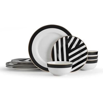 Mikasa Luxe Deco 12-Tlg. Porzellan-Geschirrset - Art Déco Stil Mikasa Luxe Deco 12-Tlg. Porzellan-Geschirrset - Art Déco Stil