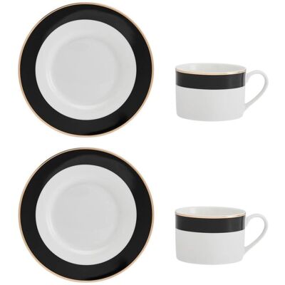 Mikasa Luxe Deco China Tea Cups and Saucers - Set of 2, 200ml White Mikasa Luxe Deco China Tea Cups and Saucers - Set of 2, 200ml White
