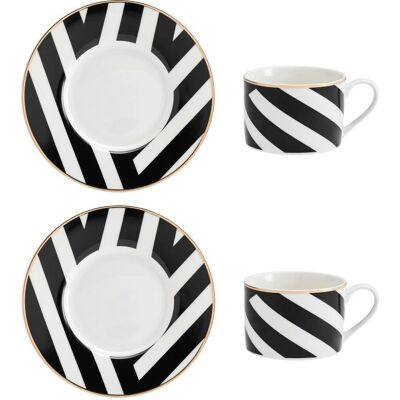 Mikasa Luxe Deco Geometric Stripe Teetassen und Untertassen - Set von 2 Mikasa Luxe Deco Geometric Stripe Teetassen und Untertassen - Set von 2