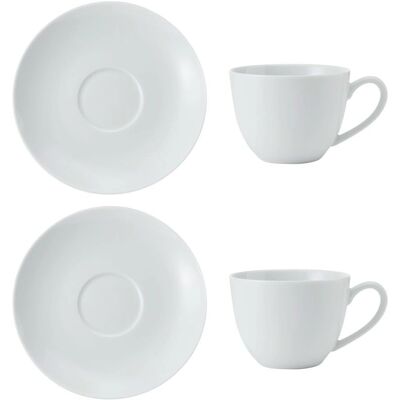 Mikasa Chalk Porzellan Cappuccino Tassen & Untertassen - Set aus 2, 310ml, Weiß Mikasa Chalk Porzellan Cappuccino Tassen & Untertassen - Set aus 2, 310ml, Weiß