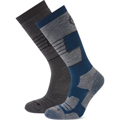 Tog24 Linz 2er Pack Damen Ski Socken Dunkel Grau Juwel Blau Wolle - Größe S - Skisocken Tog24 Linz 2er Pack Damen Ski Socken Dunkel Grau Juwel Blau Wolle - Größe S - Skisocken