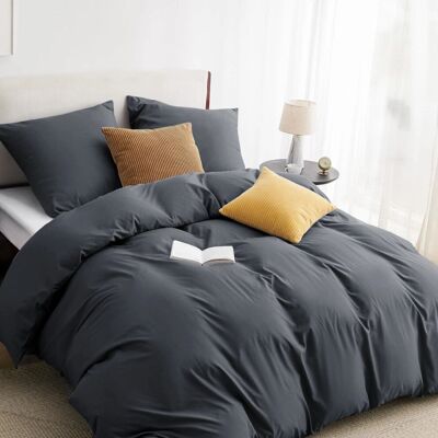 Imperial Rooms - Plain Duvet Cover 3PC - Charcoal - Bedding Imperial Rooms - Plain Duvet Cover 3PC - Charcoal - Bedding